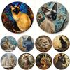 Cute Black Cat Gift Theme Round Metal Aluminum Sign Art Desktop Decorative Plates for Bar Cafe Club Yard Home Office Wall Decor