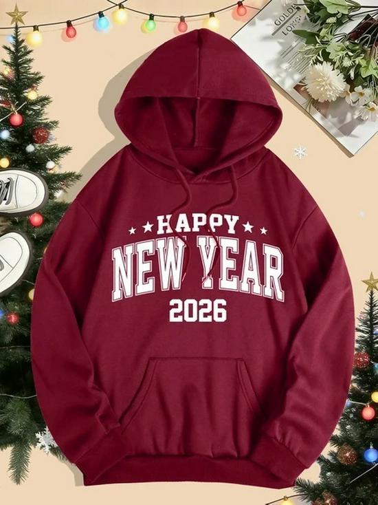 2026 Happy New Year Print Hoodie: Women's Loose-Fit Autumn/Winter Y2K Streetwear