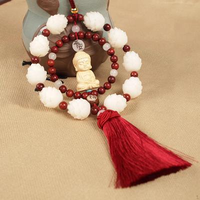 Wood Buddha Statue Car Pendant with Tassel Feng Shui Ornament Craft Supplies Decorative 21.6inch