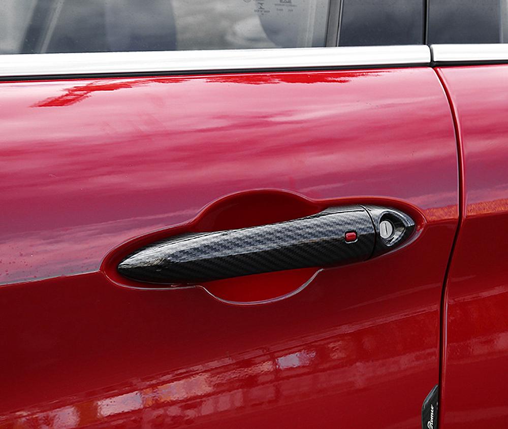 Exterior Door Handle Grab Cover Trim with Smart Key Hole for Alfa Romeo Giulia 2017-2019 Carbon Fiber Exterior Car Accessories