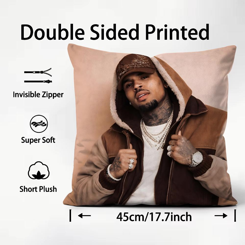 

CChris BrownN Rapper Cushion Cover Plush Fabric Soft DoubleSided Printed Sofa Warm Winter Home Child Gift Pillow Case 30x30cm