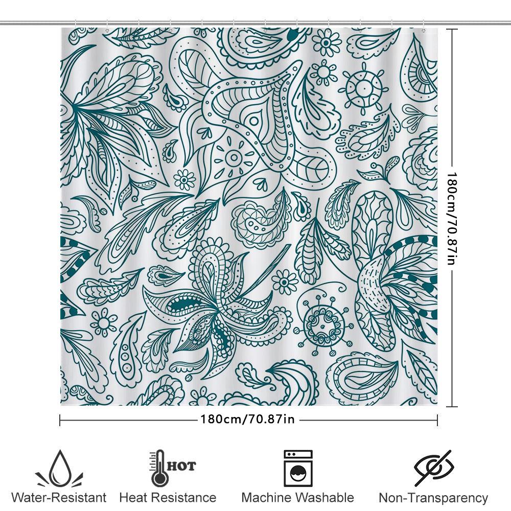 Vivid Blue Paisley Print Shower Curtain Waterproof Home Decor Bathroom Accessories