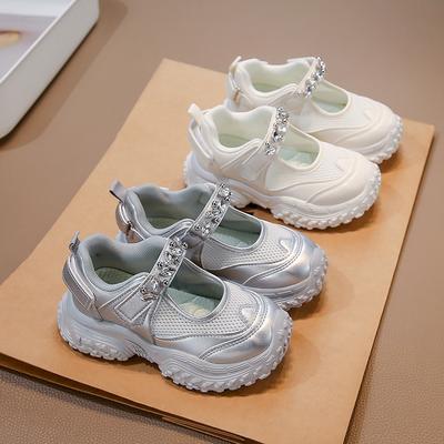 Girls Casual Shoes Shiny Crystal Children Princess Shoes Thick Soft Sole Non-slip 2025 New Kids Running Shoes Mesh Breathable