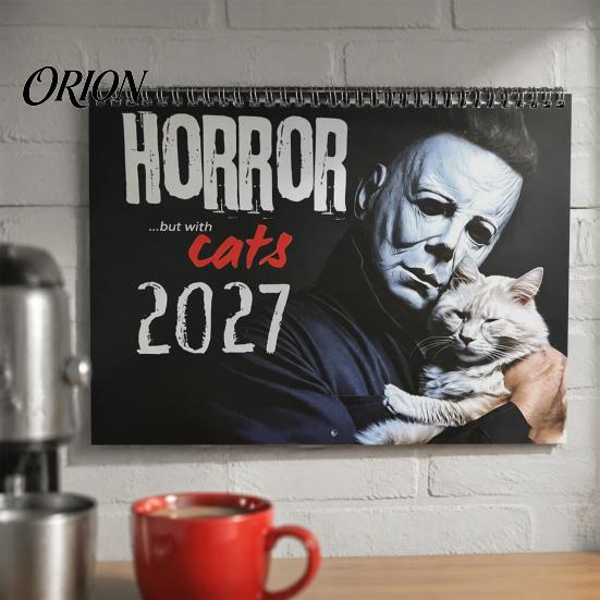 Gothic Home Decor 2027 Horror Movie And Cats Wall Calendar, Halloween Large Scary Creepy Annual Ritual Gift Characters 12 Monthly Spooky Cat
