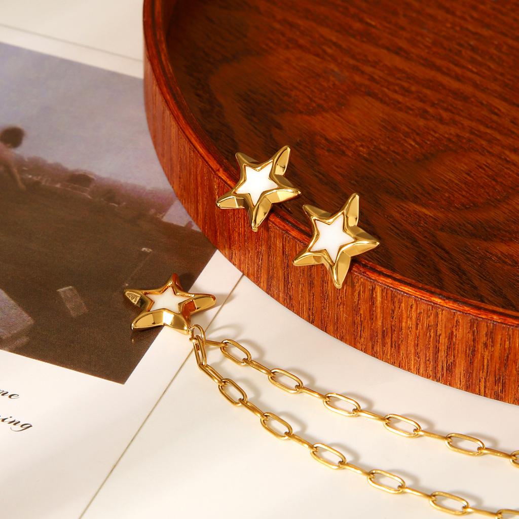 Dripping Star Earrings And Five Point Star Necklace Set For Women Small Unique Design Long Lasting Matching Jewelry