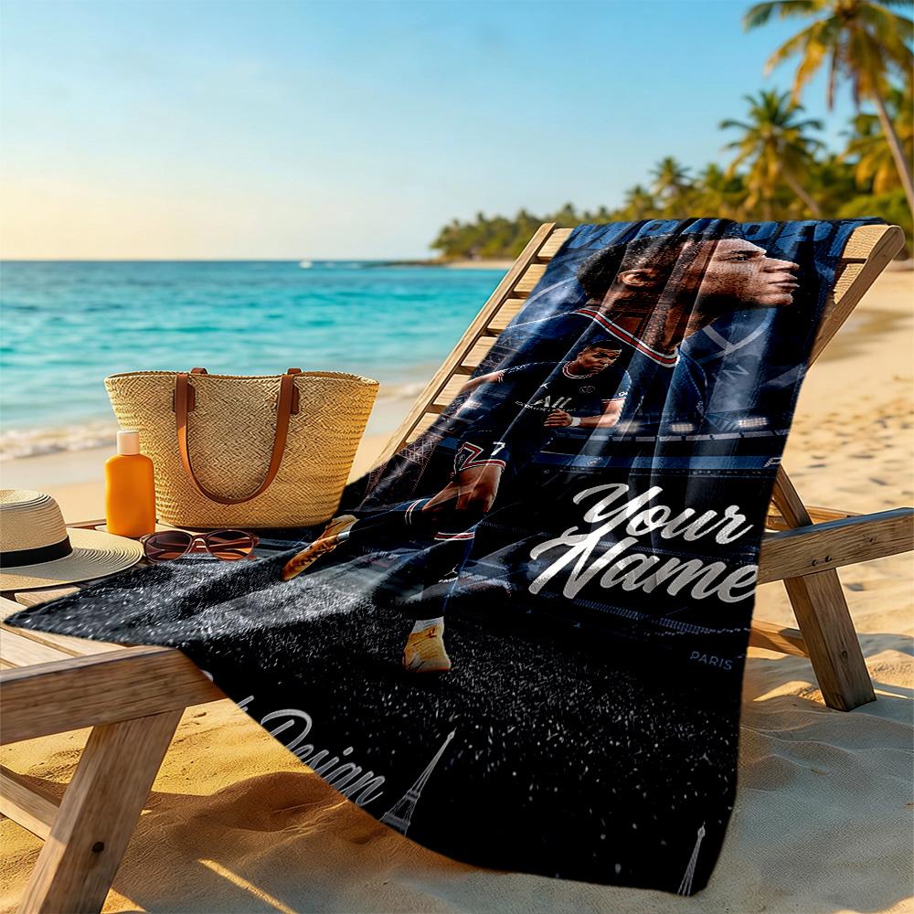 Mbappe Customized Name Beach Towel Soft Durable Quickdry Suitable For Swimming Gym Camping Yoga Vacation