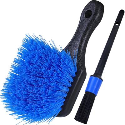 Wheel & Tire Brush, Stiff Bristle Wheel Brush Kit, Short Handle Car Wash Brush for Cleaning Dirty Rims Dirt Road Grime
