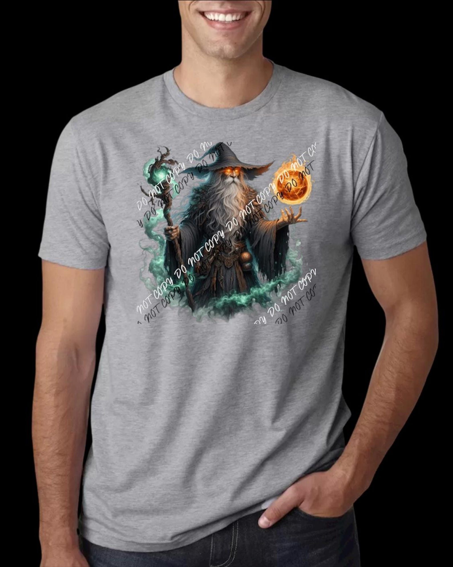 Mystic Wizard Fireball Graphic Tee – Spellbinding Fantasy T shirt S