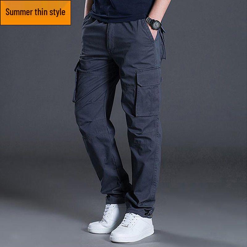 Men's Four-Season Work Pants: Loose Straight-Leg, Wear-Resistant, Multi-Pocket, Casual Style.