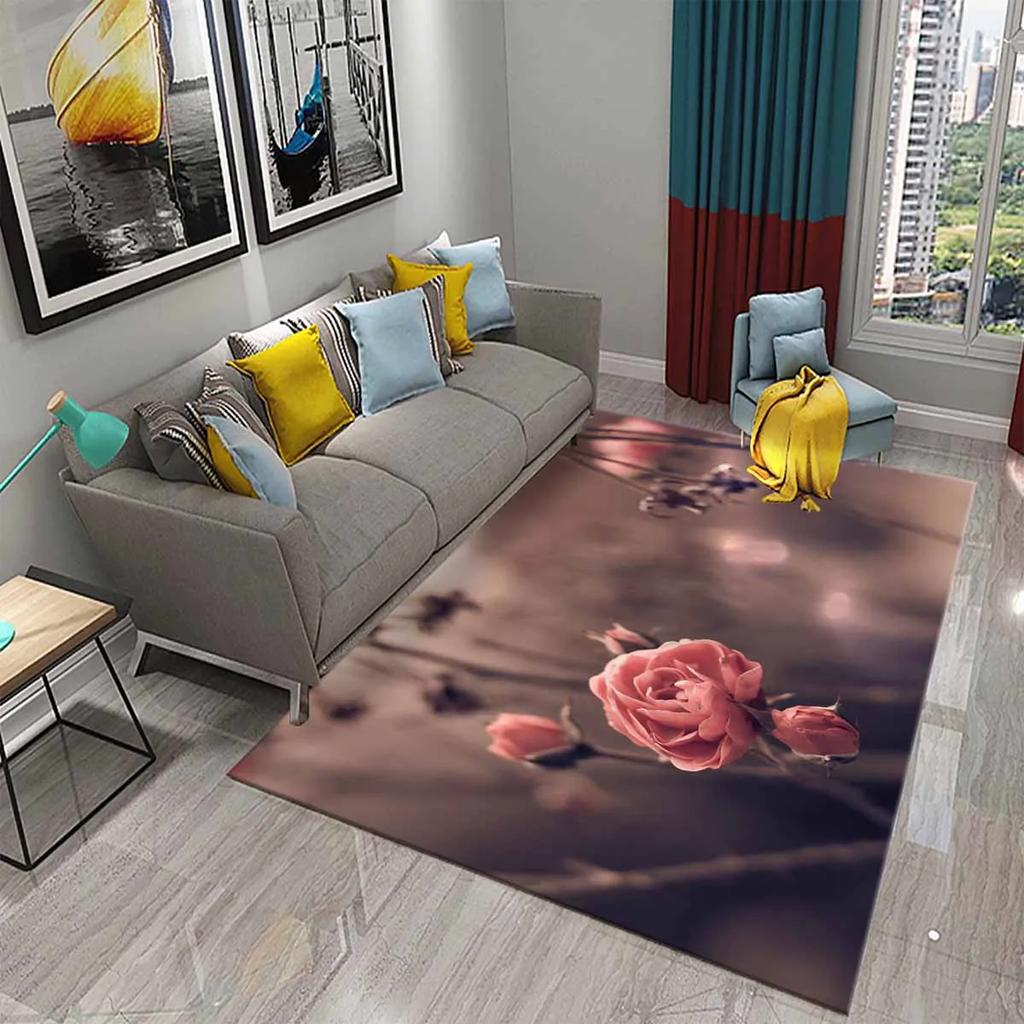 Rote Rosen Teppiche für Wohnzimmer Romantischer Blumenteppich Weiche Bodenmatte Blumenteppiche für Schlafzimmer Valentinstag Dekorative Bereichsmatten