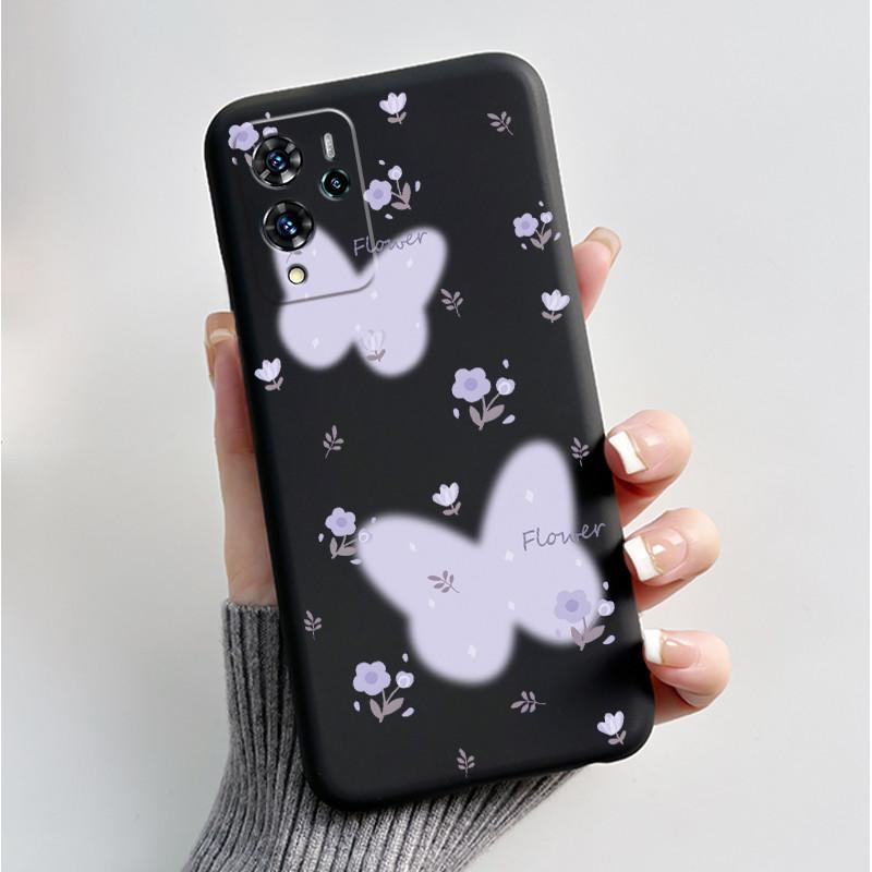 For ZTE V40 Pro 9046 Case Black Jelly Soft Silicone TPU Butterfly Flowers Pattern Phone Casing For ZTE Blade V40 Pro Back Cover