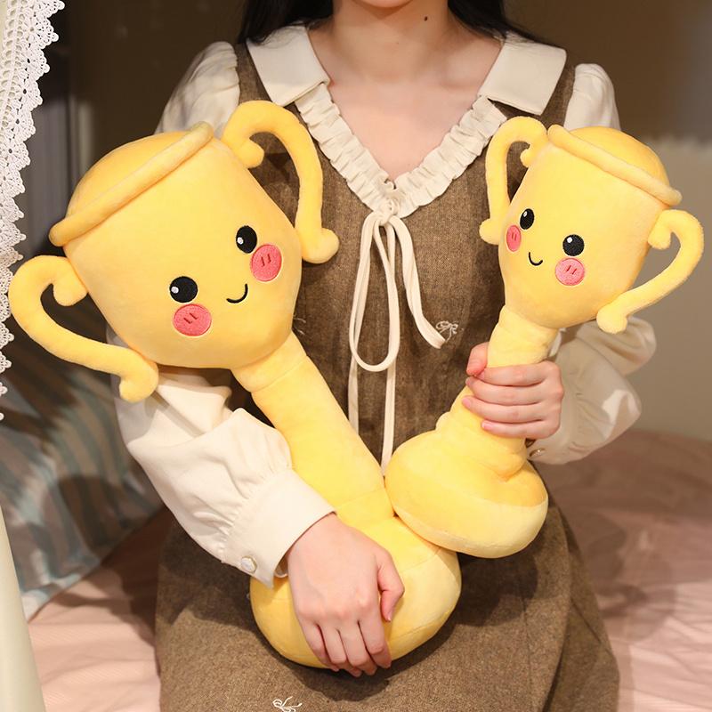 Lovely Champion Trophy Plush Pillow Soft Stuffed Toy Funny Expression Cushion for Home Decor and Gift Giving for Girls Kids