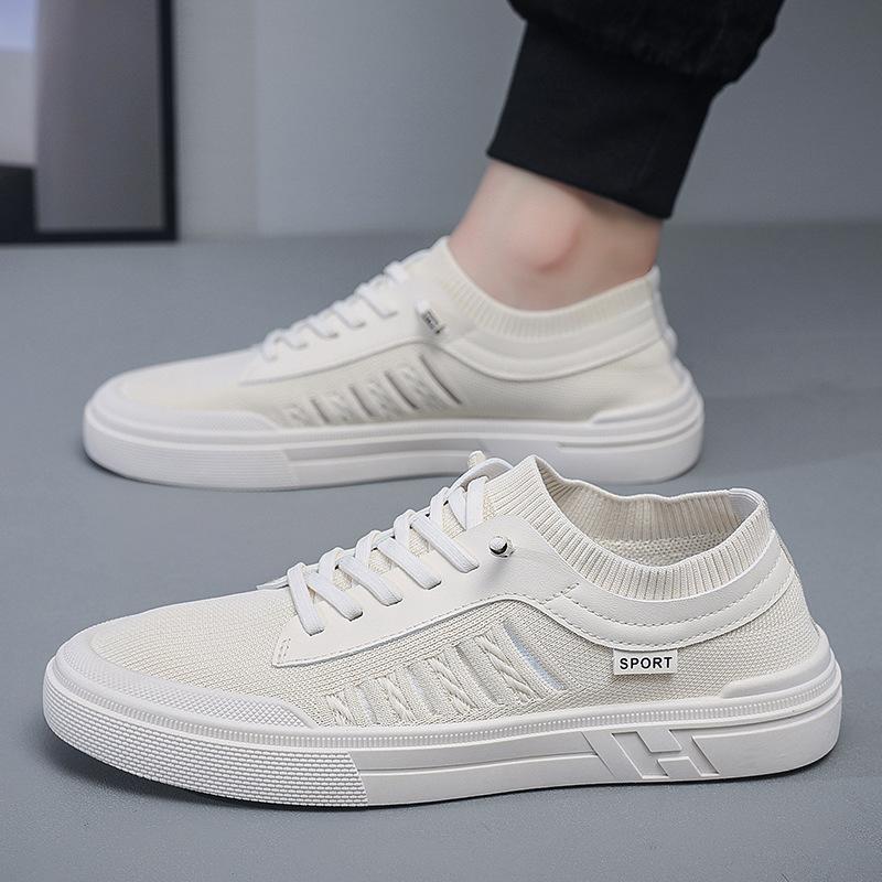 

Summer fly-woven mesh shoes men s breathable and lightweight thin one-pedal men s casual shoes board shoes deodorant socks Putian shoes 44 бежевый