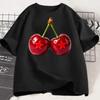 Cherry Star Print Unisex T Shirt Cute Fruit Graphic Tee Casual Short Sleeve O Neck Loose Kawaii Summer Streetwear Top T Shirts