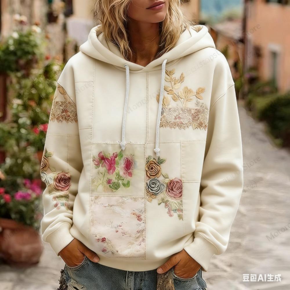 Women's Hoodie Fashion Vintage Floral Print Women Casual European American Style Hoodie Sweatshirt Women Clothes Top