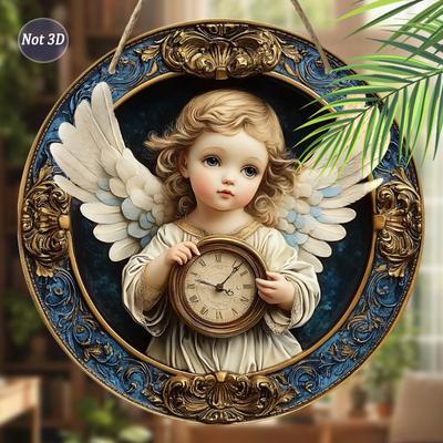 2D Vintage Wooden Wall Hanging Decor - Angel & Clock Design,Ideal Home Decor for Living Room,Bedroom,Holiday,Pretty Wall Art for Indoor Decorations