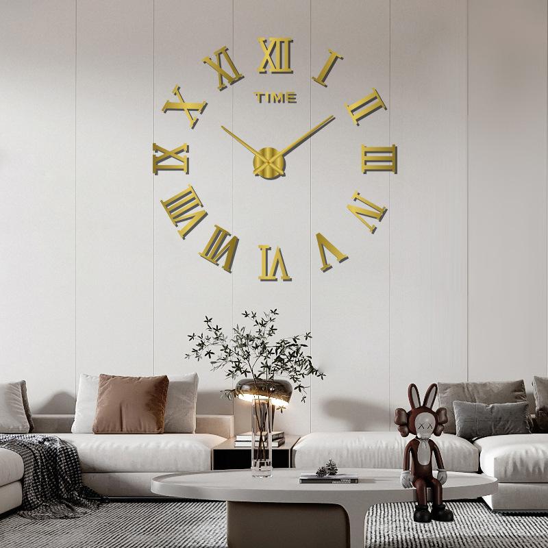 2D/3D Large Roman Numeral Acrylic Mirror Wall Clock Sticker Fashion DIY Quartz Clocks Watch Home Decoration Living Room Stickers