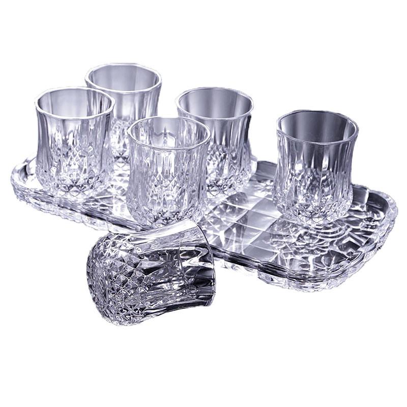 Glass Water Cup Set with Rectangular Tray