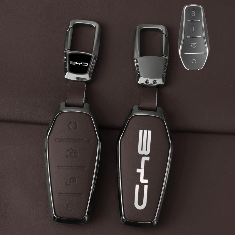 Zinklegierung Leder Auto Schlüsselabdeckung, Für Byd Song Plus Atto 3 Han Ev Tang Dm Qin Yin Dolphin, Geschützte Schlüsselanhänger Tasche, Zubehör