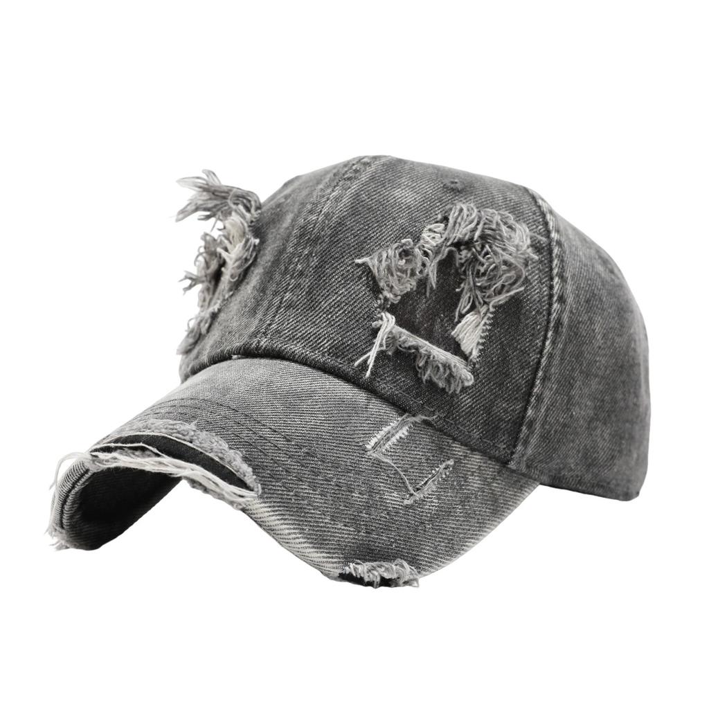 Ripped denim baseball cap, old men's wide brim, small face, summer sunshade, sunscreen cap, peaked cap children