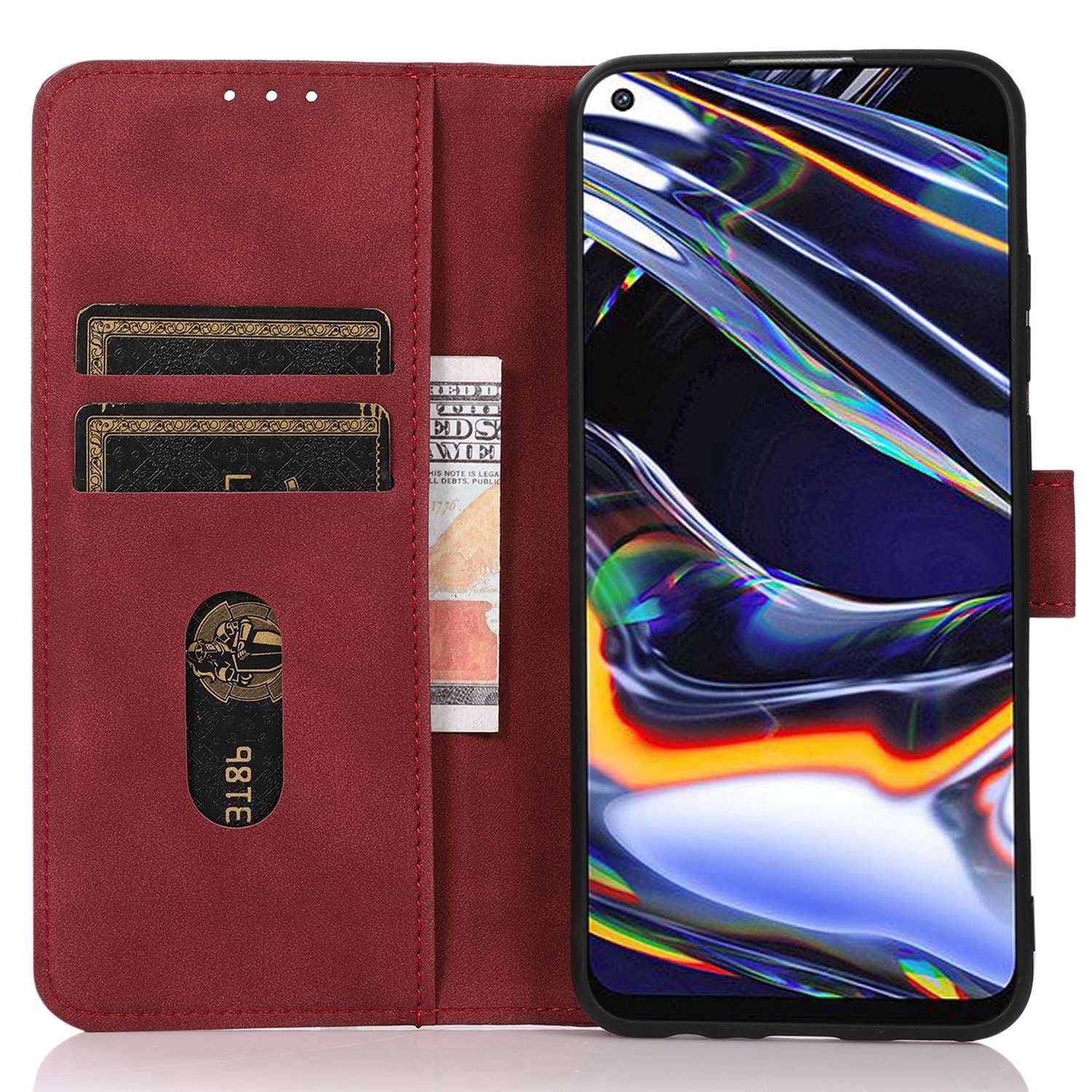 

KHAZNEH For Xiaomi Redmi A1 4G Wallet Stand Phone Case Textured PU Leather Full Protection Inner TPU Cover Red