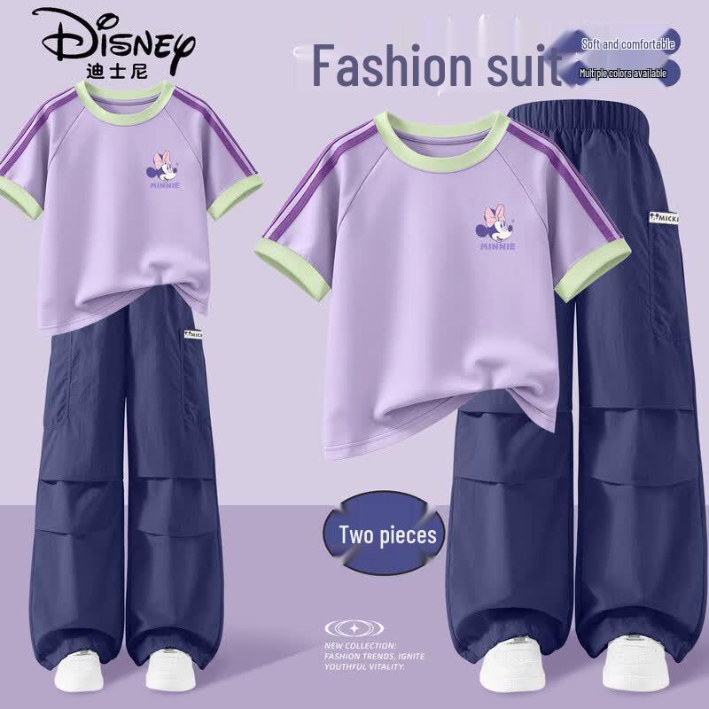 Disney Girls' Quick-Dry Short Sleeve T-Shirt & Cargo Pants Set