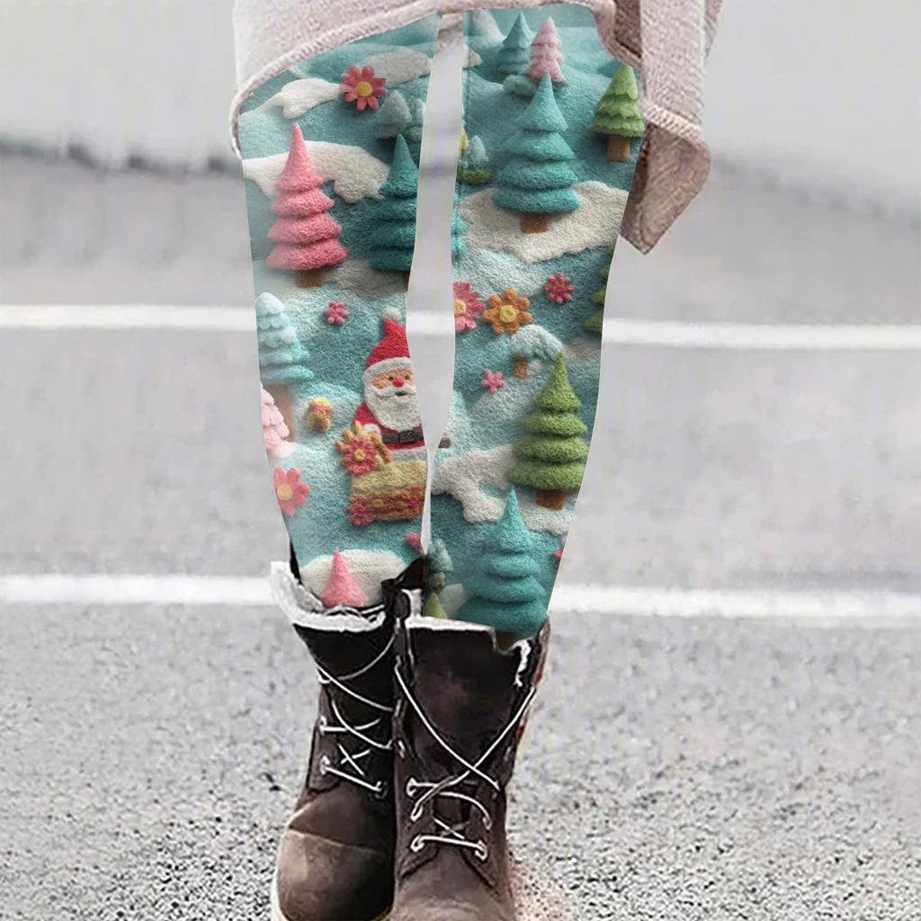 Damen Weihnachten Print Slim Fit Elastische Yoga Freizeit Hose