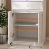 Cabinet - Wooden sideboard, 2 AC power ports/2 USB ports, Bluetooth LED light strip, single drawer, white.