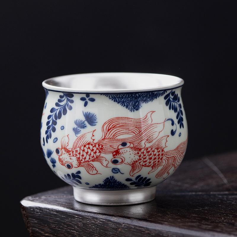 High-End Blue And White Silver Master Cup Ceramic Tea Cup Retro High-End Personal Special Single Cup Kung Fu Tea Set Teacup