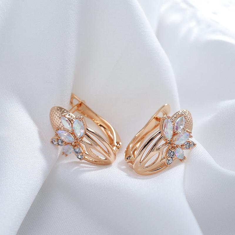Fashion Colorful Natural Zircon Women Earrings  Gold Color Banquet Flower Earrings Statement Jewelry Crystal Gift