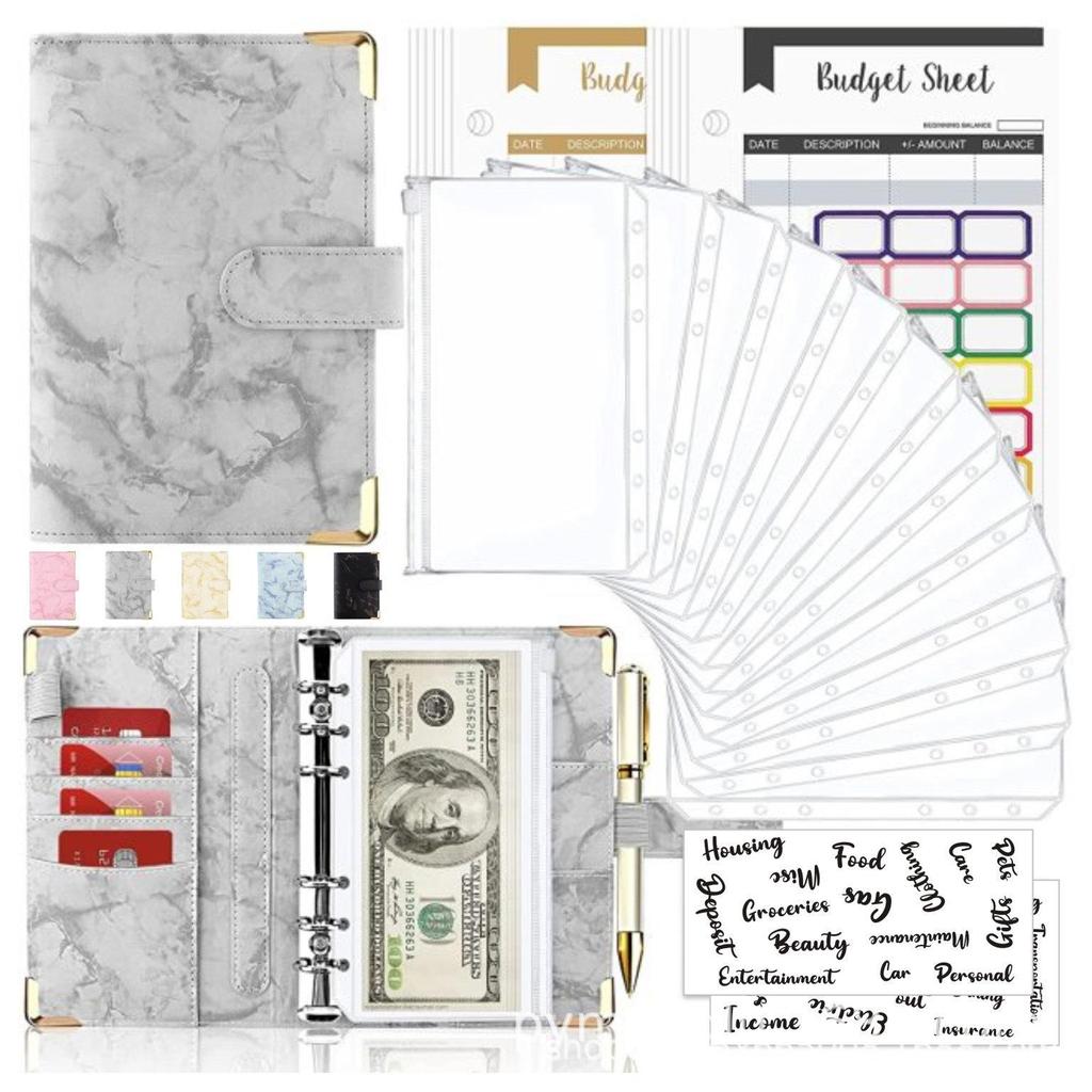 Marble Pattern A6 PU Leather Cash Budget Binder & Savings Notebook