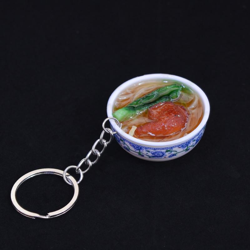 Chinese Style Realistic Noodle Keychain, 4cm Blue and White Porcelain Bowl, Food Play Prop.