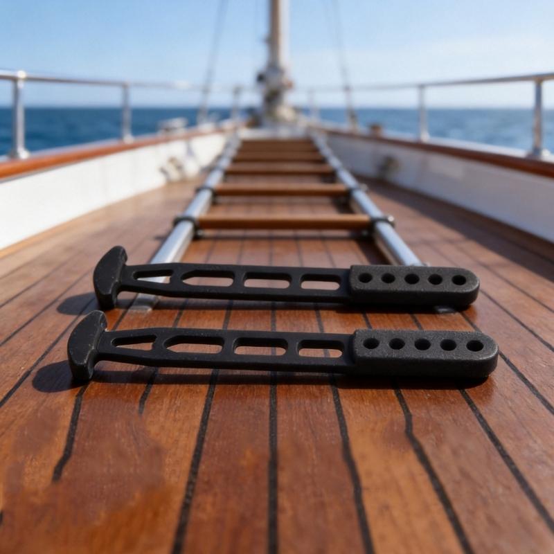 Boat Ladder Hold Down Strap, Black Rubber 5 Hole Replacement Strap for Marine Telescopic Ladder Storage and Securing