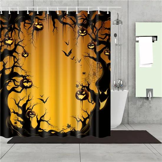 Happy Halloween Witch Pumpkin Decorative Shower Curtain Fabric Waterproof Polyester 180X180Cm For Bathroom Curtain