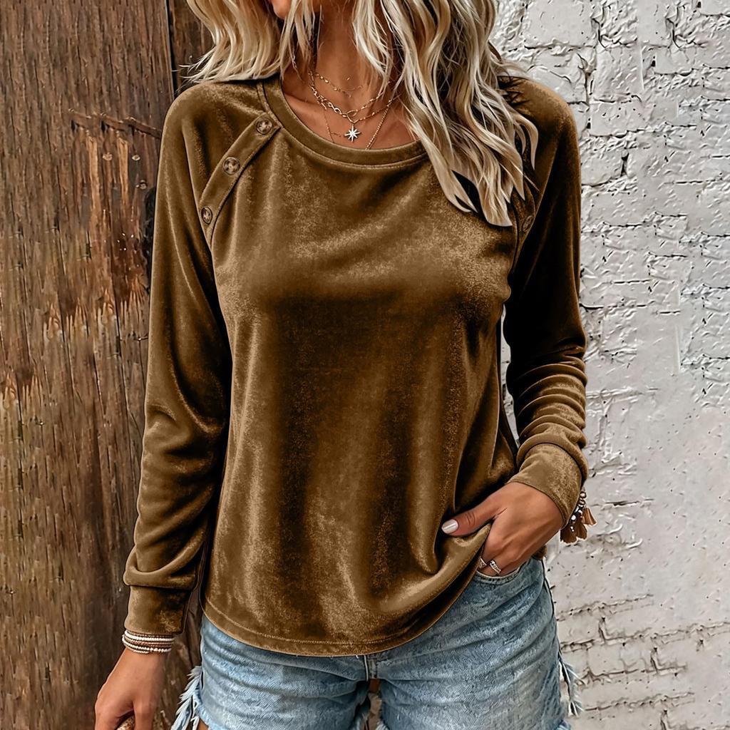 Women's Fashion Casual Velvet Round Neck Long Sleeve Top for Daily Wear