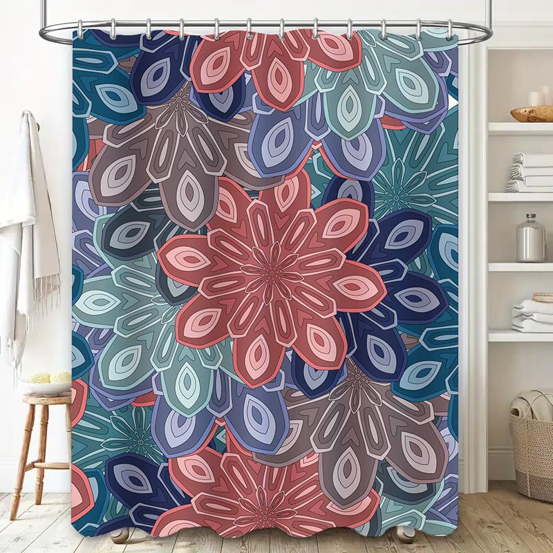 Luxury Mandala Shower Curtain Waterproof Fabric Decorative Bath Mat Home Decoration Modern Bathroom Liner Red Blue Purple Round