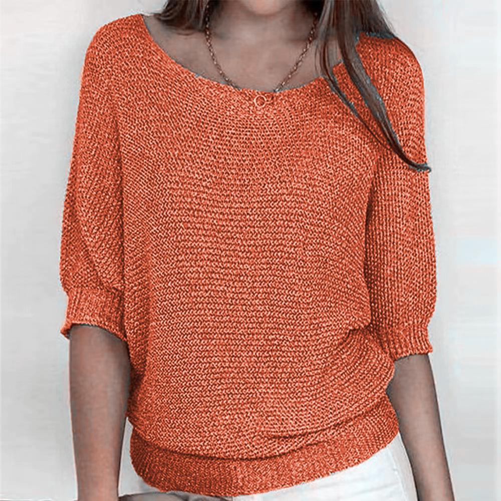 2026 Women's Solid Color Round Neck Knitwear Three-Quarter Sleeve Top