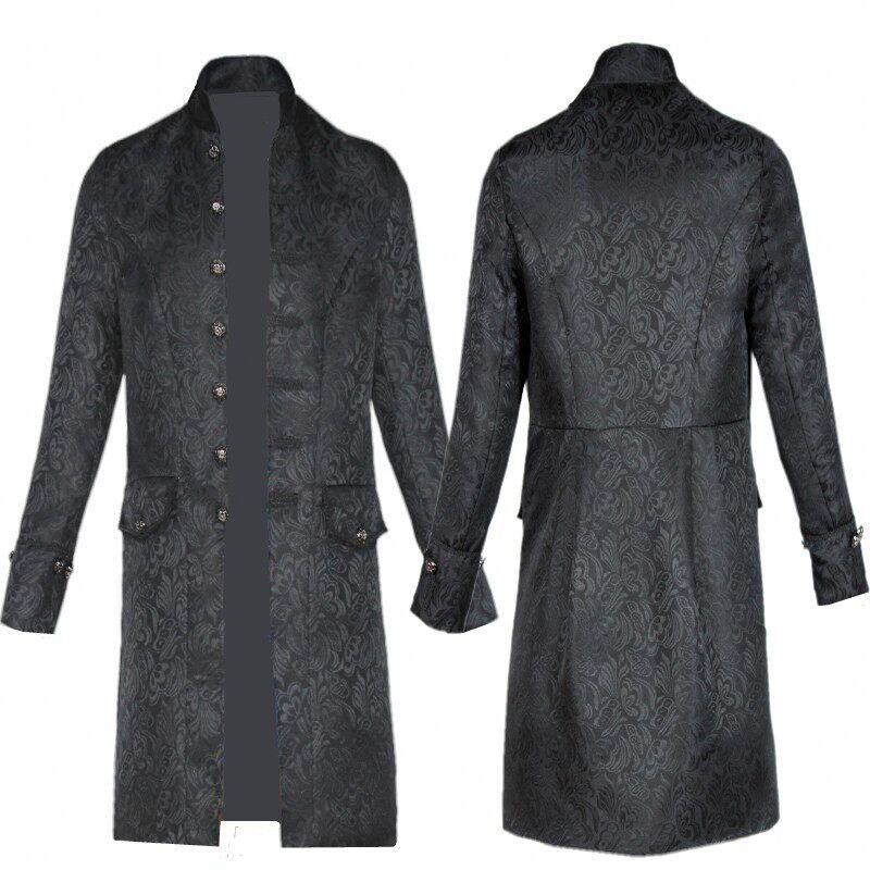 2018 European and American Men's Coats, Medieval Clothing, Solid Color Fashion, Steampunk Retro Men's Uniforms