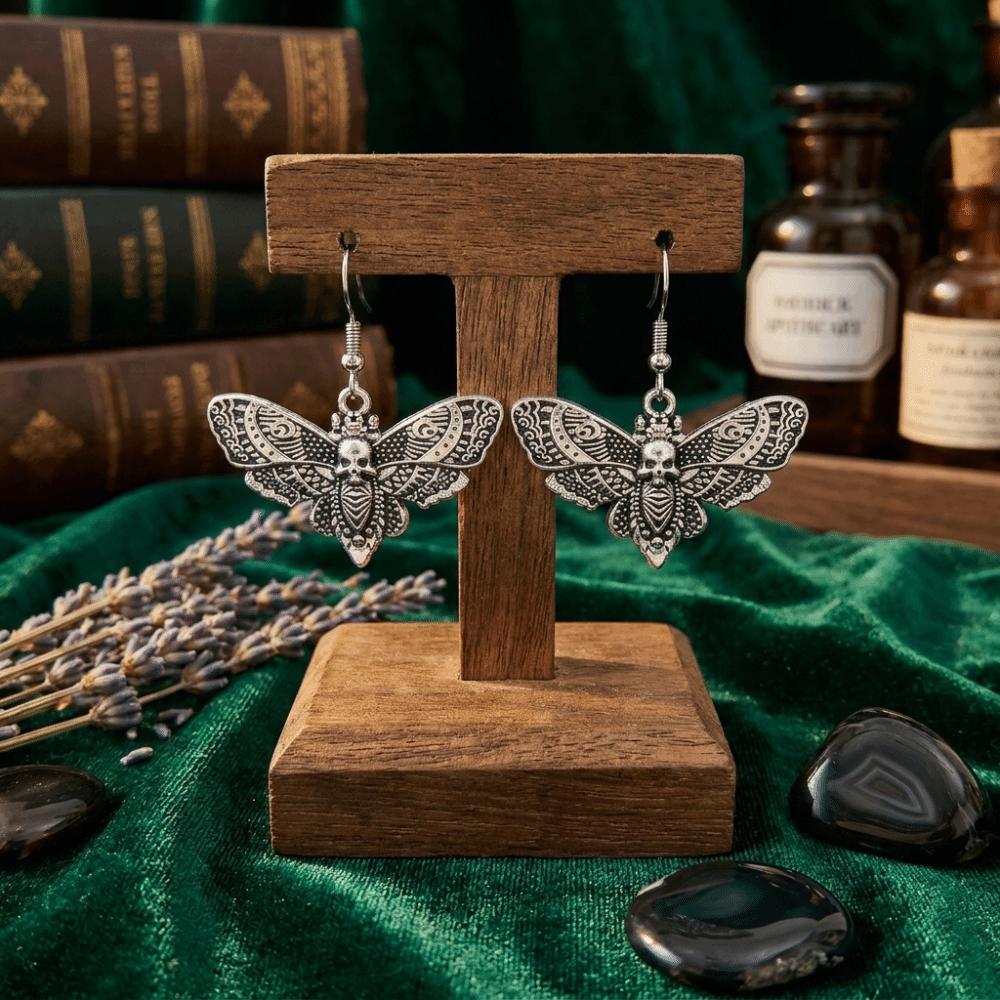 Zinc Zinc Alloy Gothic Earrings Lightweight Halloween Dangle Earrings Spooky Skull Moth Drop Earrings Party