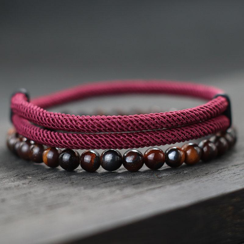 Fashion 2Pcs Men Bracelet Set 4mm Nylon Rope Braclet Homme 6mm Onyx Stone Braslet Leisure Accessories Armband Herren Pulsera