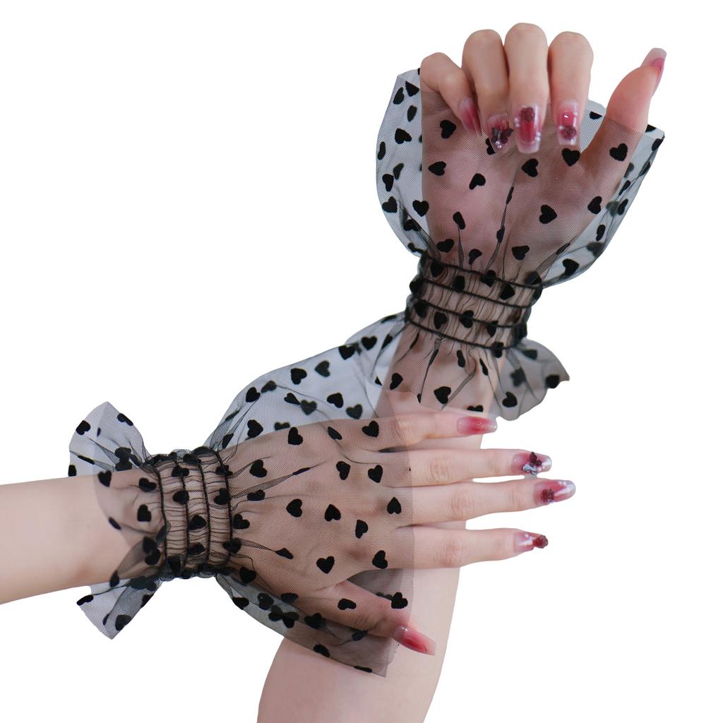 Elegant Lace Wrist Cuffs Heart Design Nails Photography Props Soft Fabric Comfortable Elastic Edges