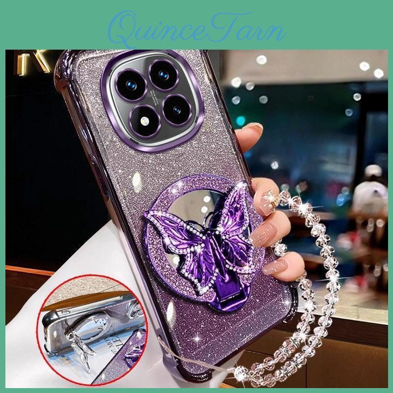 Crystal Glitter Mirror Bracelet Butterfly Case For Xiaomi Redmi Note 15 15c 14 14c 13 13c 12 11 Pro Plus 4g 5g Shockproof Cover
