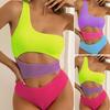 Dames badmode contrasterende kleuren krans één schouder uitgehold dames monokini strand