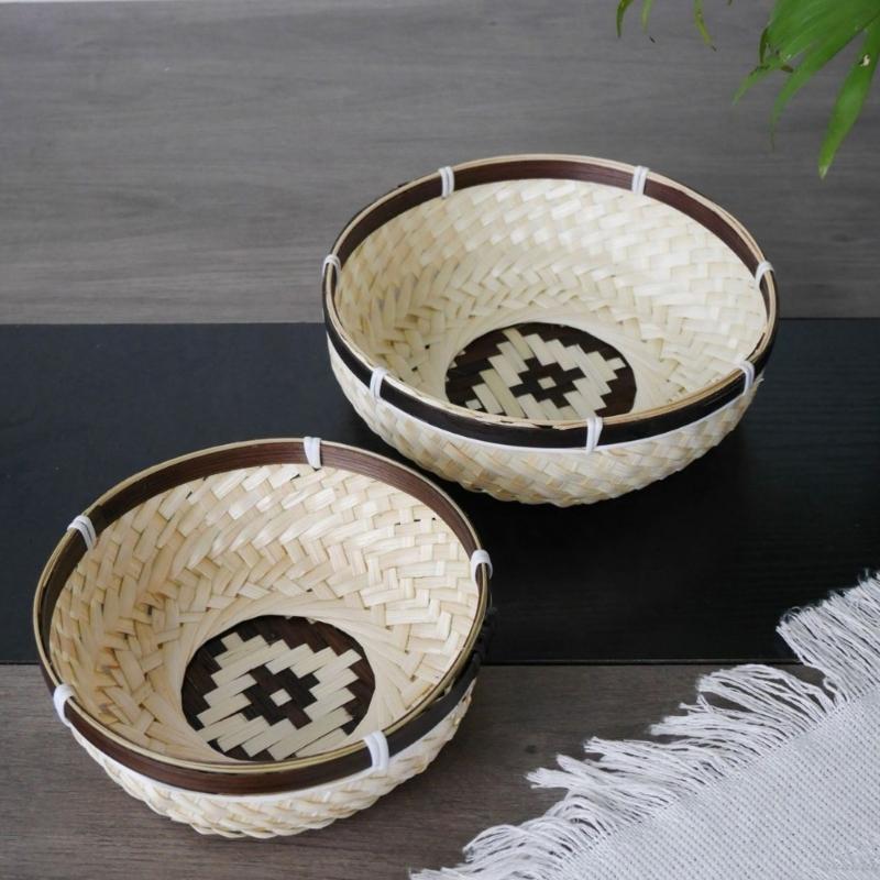 Bamboos Basket Box Natural Woven Storage Basket Bin Weaving Decorative Basket Box Farmhouse Picnics Table Storage Basket