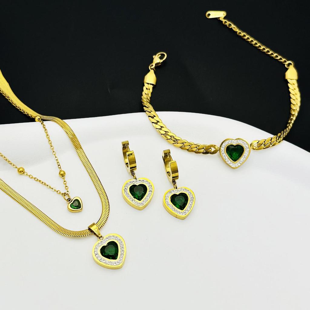 Smaragdgrön Ormbenskedja Hängsmycke Halsband - Titanstål Damset