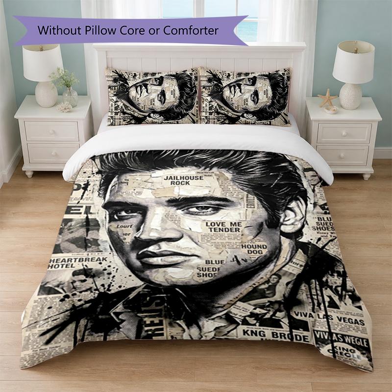 Set Copripiumino Elvis Presley 3 Pezzi 1 Copripiumino e 2 Federe Biancheria da Letto Morbida per Camera da Letto Domestica