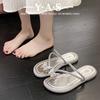 Evening wind rhinestone cover toe French slippers fairy wind sandals spring and summer new wear silver sandals women's shoes