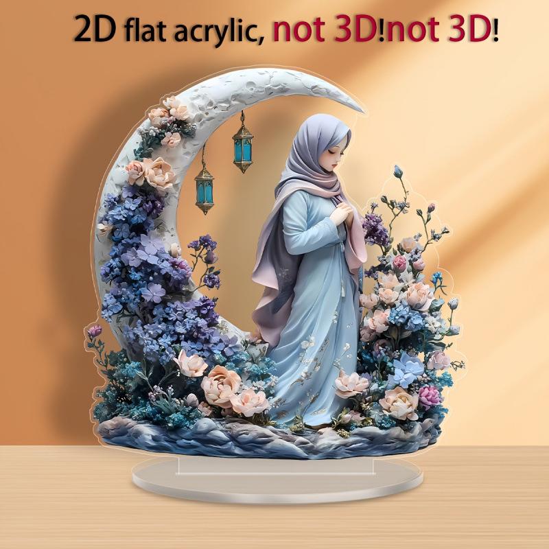 High-Quality Acrylic Crescent Moon Lady Statue - Valentine's Day Floral Desktop Ornament