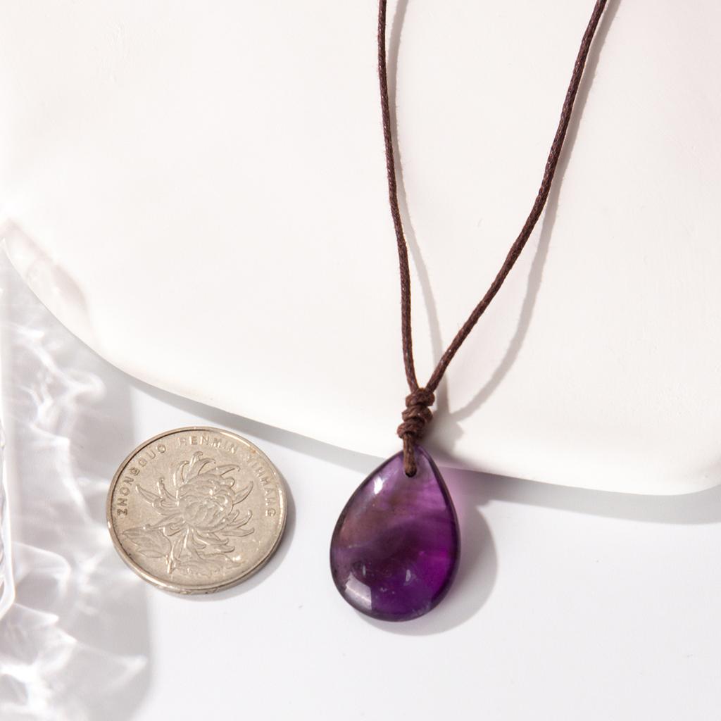 Natural crystal pendant, amethyst necklace, hand woven, water droplet jewelry