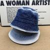 Popular Gradual Change Denim Bucket Hat Women Retro Old Washed Metal Standard Ins Wind Daily Versatile Basin Hat